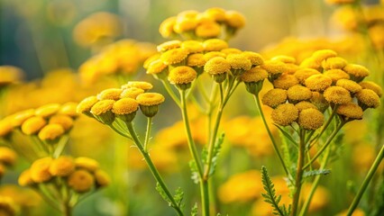 Sticker - Yellow steppe wild flowers of yarrow tansy (tanacetum millefolium) , wildflowers, yellow, steppe, yarrow, tansy