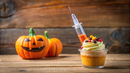 Canvas Print - Halloween dessert with a syringe, spooky, festive, creative, creepy, Halloween, treat, candy, dessert, syringe, injection