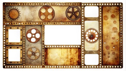 Canvas Print - A collection of vintage film frame artifacts including sprockets, perforations, and scratches, film, frame, artifact