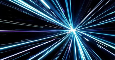 Wall Mural - High Speed Flying Lines Animation in Seamless Looping Traffic. Digital burst. Electric Move of Dynamic Streaks in Dark Backdrop. Neon Glowing Rays of Hyperspace in Time Travel Illustration