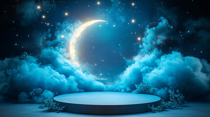Wall Mural - A blue sky with a large moon and stars