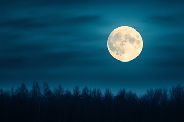 bright moon shining through a partly cloudy night sky, clear weather, tranquil evening