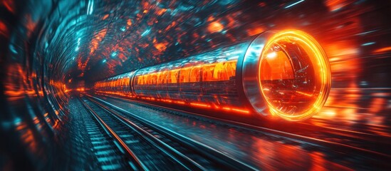 Wall Mural - Futuristic Train in Tunnel with Neon Lights