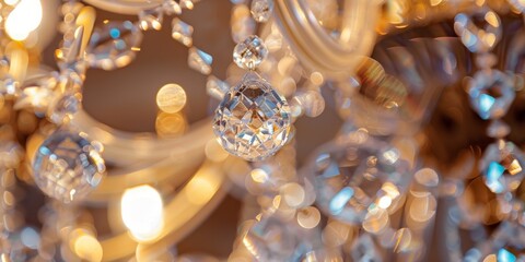 Wall Mural - a close-up of a vintage chandelier with intricate crystal details, evoking elegance and luxury in in