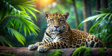 Poster - Majestic jaguar resting in the rainforest, jaguar, panthera onca, feline, big cat, predator, wildlife, carnivore