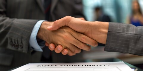 Wall Mural - A businessman presenting a contract for a large corporate acquisition, emphasizing business negotiation and deal-making