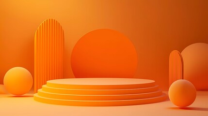 Orange podium and minimal abstract background for Halloween, 3d geometric shapes rendering, Stage for awards on website in modern way.