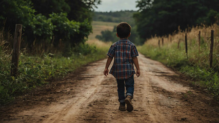 Wall Mural - kids in Rustic country road background