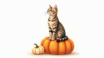 Wall Mural - A cat is sitting on top of a pumpkin