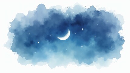 Wall Mural - a blue sky with a crescent moon and stars