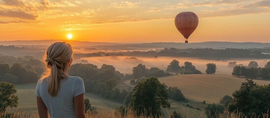 Canvas Print - Sunrise and a Hot Air Balloon