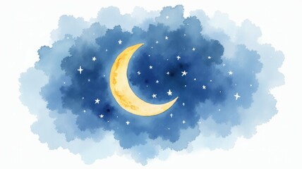 Wall Mural - a watercolor painting of a moon with stars in the sky