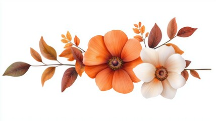 Poster - A line of flowers with orange and white petals