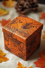 Wall Mural - Autumn Leaves Decorative Wooden Box with Vibrant Fall Colors