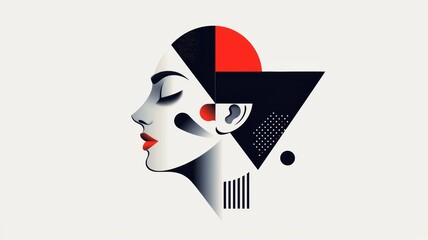 Wall Mural - A woman's face with a red lip and a black and white design