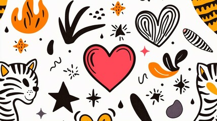 Sticker - A colorful drawing of a heart surrounded by various animals and stars