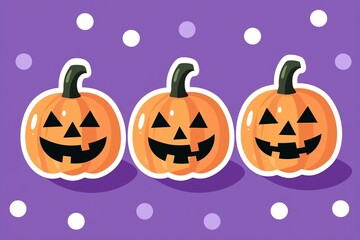 Canvas Print - Three Happy Jack-O-Lanterns on a Purple Background