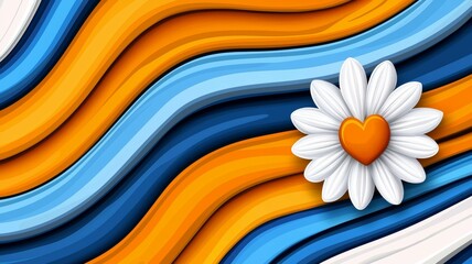 Sticker - A colorful background with a white flower in the center