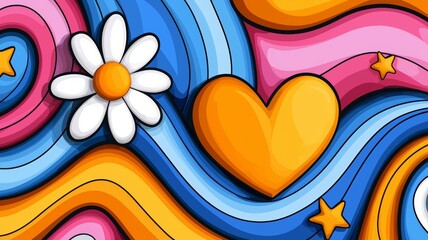 Sticker - A colorful painting of a heart and a flower