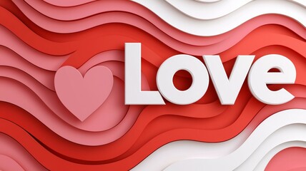 Wall Mural - A red and white heart with the word LOVE written in white