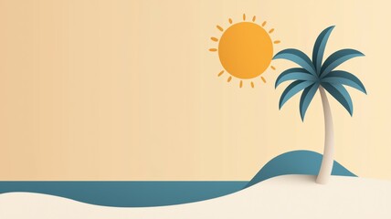 Wall Mural - A beach scene with a palm tree and a blue ocean