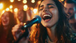 © ALLAI - Young Woman Singing Enthusiastically at Karaoke