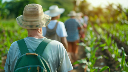 group of tourists exploring sustainable farm during agri-tourism activity