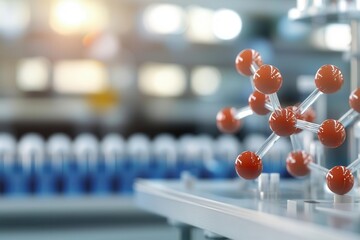 Close-up of a colorful molecular structure in a laboratory setting, showcasing scientific research and innovation in chemistry.