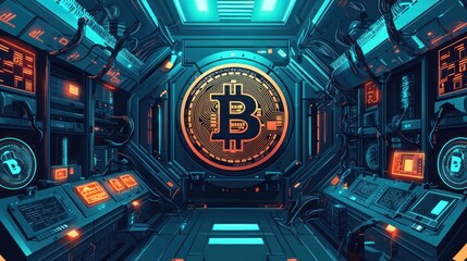 Wall Mural - Futuristic Bitcoin Mining Facility Interior