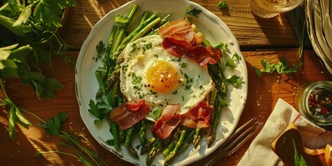 Sticker - Plate with Orsini Egg Asparagus and Bacon on the Table