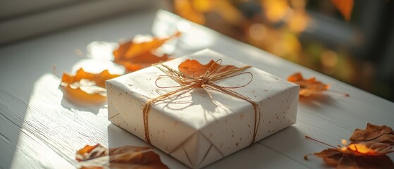 Sticker - Autumn Gift Box with Leaves