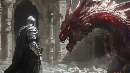 knight battles the red dragon