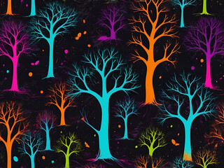 Wall Mural - abstract Neon halloween Trees In Multicolored