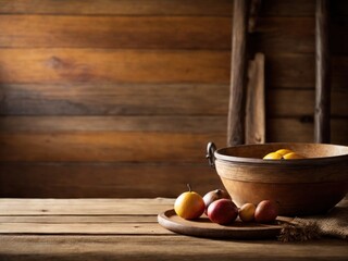 Poster - table with wood wall in background