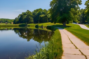 Beautiful nature view in D.W Field Park in Brockton, Massachusetts, on a sunny day Generative AI