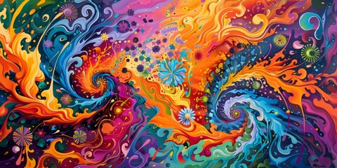 Poster - An abstract artwork showing the process of mutation in a vibrant, dynamic way, with swirling patterns and bright colors