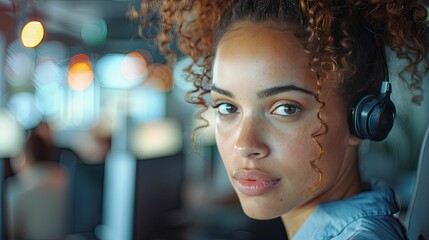 Close-up Portrait of a Woman Wearing Headphones