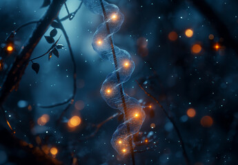 Wall Mural - An abstract light bulb connected to human DNA and surrounded by digital circuits.