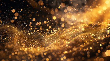 Canvas Print - Glittering gold particles in a magical wave formation on dark background