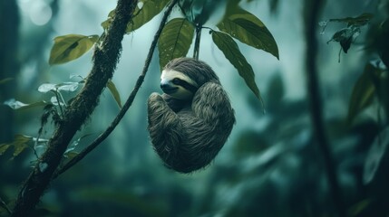 Poster - Sloth Hanging in a Rainforest