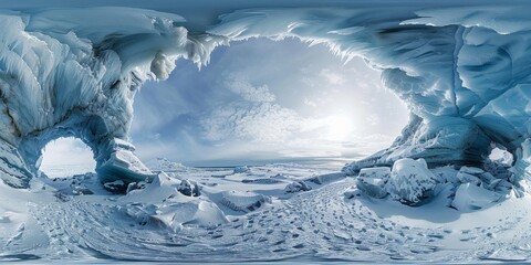 Wall Mural - A panoramic view of a glacier in a polar region, displaying the majesty and vulnerability of icy landscapes