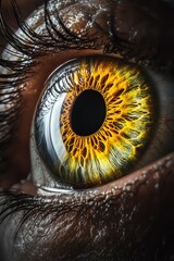 Close up Macro Photography of Human Eye with Yellow Iris and Eyelashes