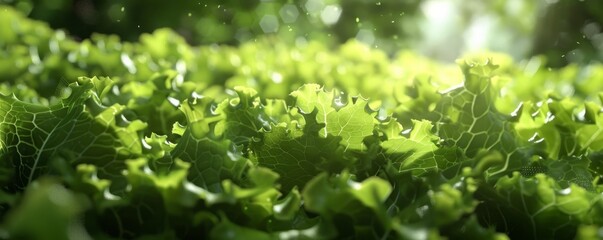 Wall Mural - Lush green lettuce leaves in garden bed, 4K hyperrealistic photo