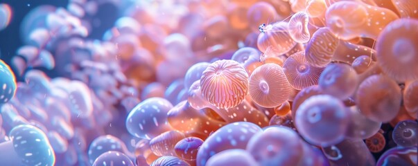 Wall Mural - Bubble coral with tiny shrimp inside, 4K hyperrealistic photo