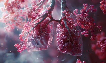 Wall Mural - Human lungs with alveolus, medically 3D illustration. 