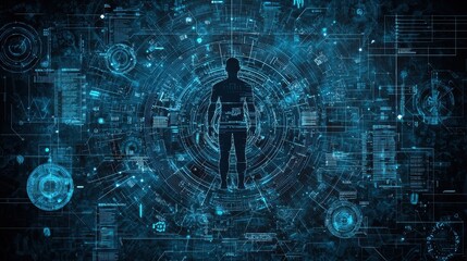 Wall Mural - Futuristic Digital Interface with Silhouette of Person