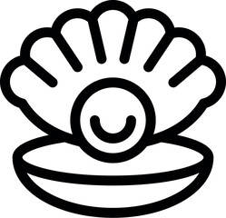 Sticker - Open shell showing smiling pearl icon in outline style for website, app, ui