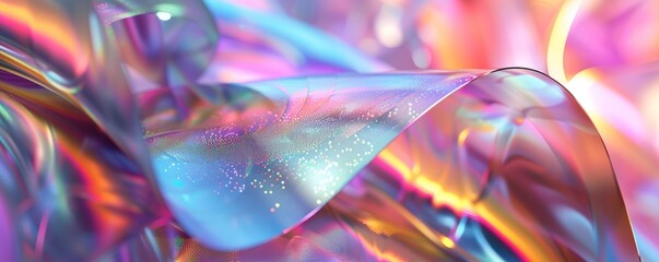 Wall Mural - Holo abstract 3D ribbon with iridescent patterns, 4K hyperrealistic photo