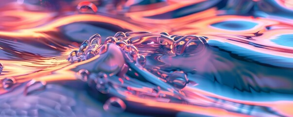 Wall Mural - Flowing liquid 3D fractal with vibrant reflections, 4K hyperrealistic photo