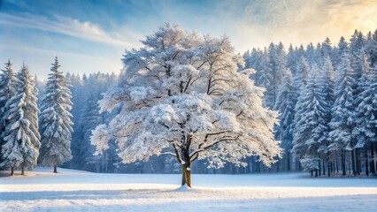 Wall Mural - Snow-covered tree in a winter forest, snow, tree, winter, cold, season, frost, landscape, snowy, nature, branches, white, chill